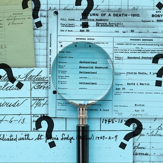 Image of records with question marks and magnifying glass