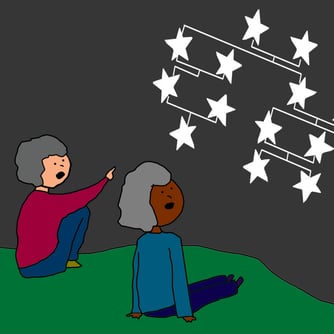 two people sitting looking at stars in the sky